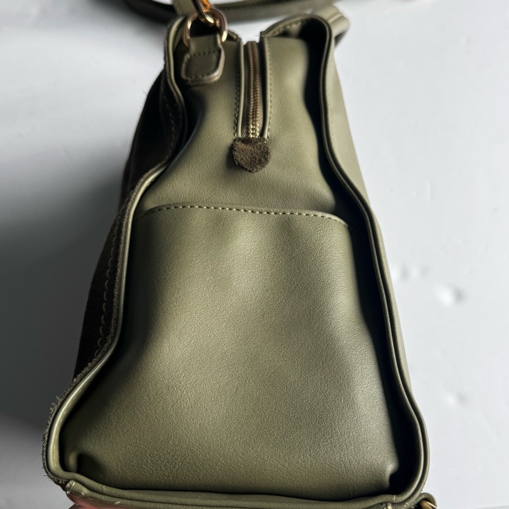 Moda Luxe Olive Green Suede & Leather Backpack Vegan - Picture 10 of 16